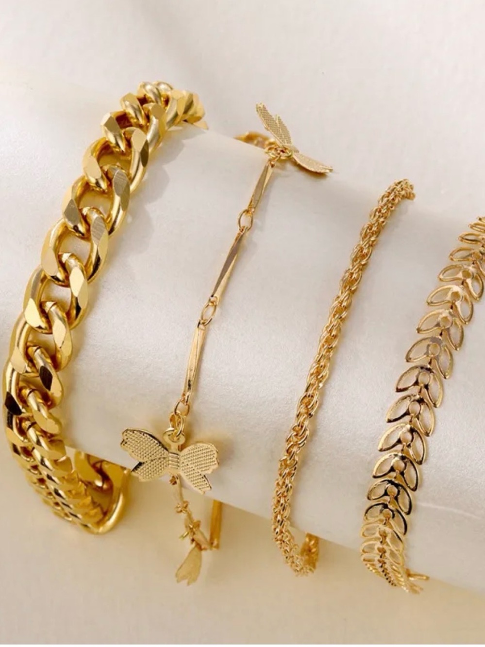 Gold Butterfly Layered Bracelet Set - Women Jewelry
